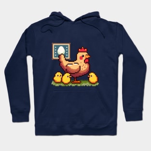 Mommy hen with chicks | Pixel art Hoodie